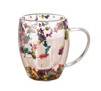 Double Walled Coffee Mug Dried Flower Glass Coffee Mugs Heat-Resistant Clear Coffee Mug Creative Glass Mugs with Handles Reusable 350ml,Preserved Flower