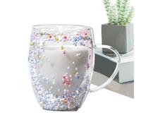 Double Walled Coffee Mugs,350ml Cute Clear Insulated Glass Coffee Mug | Large Capacity Heat Resistant Drinkware for Milk Lattes Coffee, Women Girls Coffee Cup