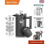 Coffee Gator Cafetiere 2-4 Cups, 1 L French Press Coffee Maker plus Travel Jar Canister, Double Walled Insulated Stainless Steel, Portable Hot Cold Brew Teapot for Home Office Kitchen Camping Outdoor