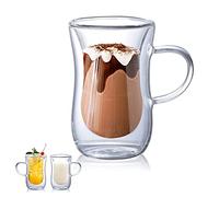 Double Walled Glass, 80ml Coffee Mug Clear Anti Scalding Coffee Beer Milk Mug Cup, Borosilicate Glass Tea Cup with Anti Scalding Handle for Milk, Espresso, Cappuccino, Latte, Beer 5.5 * 6 * 9cm