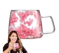 Double Walled Glass Coffee Cup, 200ml Dried Flowers Glass Mug with Handle | Insulated Hot Chocolate Mug, Clear Cappuccino Cup for Coffee Tea Milk Hot Chocolate Juice Ice Cream