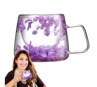Double Walled Glass Coffee Cup, 200ml Dried Flowers Glass Mug with Handle | Insulated Hot Chocolate Mug, Clear Cappuccino Cup for Coffee Tea Milk Hot Chocolate Juice Ice Cream