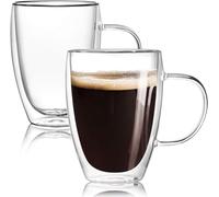 Double Walled Glass Coffee Cups, Coffee Mugs, 350ml Set of 2 Insulated Glass Coffee Mugs with Handle, Clear Coffee Cups for Cappuccino, Espresso, Latte, Tea, Heat Resistant Glasses for Drinking