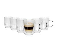 Rink Drink Double Walled Coffee Mugs - 386ml - Pack of 6 - Heat Resistant Glass Coffee Cups Latte Glasses Hot Chocolate Mug Cappuccino Cup Tea Glass Mugs with Handles