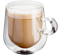 Double Walled Glass Coffee Cups with Handle, Set of 2 Hollow Vacuum Sealed Hand Made Heat Resistant Dishwasher Safe 275ml Latte Cup
