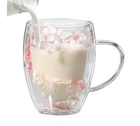 Double Walled Glass Coffee Mug 350ML, Dried Flowers Insulated Cup With Handle, Heat Resistant Cappuccino Latte Glasses for Milk, Tea, Hot Cold Beverages - Flower Theme Gift