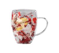 Double Walled Glass Coffee Mug 350ML, Dried Flowers Insulated Glass Coffee Cups with Handle, Flower Glass Tea Cup, Heat Resistant Cappuccino Latte Glasses Gi-fts for Milk, Tea, Hot Cold Beverages