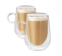 Double Walled Glass Coffee Mug Cups with Handle, 2 x 350 ML Insulated Latte Glasses Mugs, Borosilicate Heat Resistant Glass Cups for Tea, Coffee, Latte, Cappuccino, Espresso | M&W