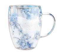 Double Walled Glass Coffee Mug - Insulated Flower Cup | Anti Scald Heat Protection, Drinkware Handle, Resistant Borosilicate Glassware with Three Hundred Fifty Milliliters