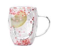 Double Walled Glass Coffee Mug with Handle, 350ml Double Walled Coffee Mug, Aesthetic Insulated Floral Glass Mug for Cappuccino Tea Latte Juice