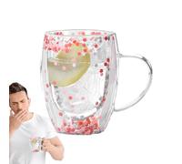 Double Walled Glass Coffee Mugs, 350ml Aesthetic Clear Insulated Glass Coffee Mug, Lightweight Large Capacity Glass Cup for Hot and Cold Beverages Women Girls, Quick-Sand Double-Layer Glass Cup