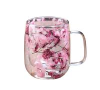 Double Walled Glass Coffee Mugs - Clear Double Walled Dried Flowers Cups with Handle | Pretty Tea Mugs | for Whiskey Milk Beer Winter Yard Balcony Outdoor Garden Park Home School Picnic Party
