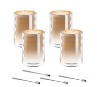 Double Walled Glass Coffee Mugs, Set of 4 (350ML) With Spoons - Vacuum Insulated Cups for Cappuccino, Latte, Macchiato, Tea - Heat Resistant, Not Easy to Overflow