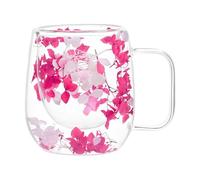 Double Walled Glass Cups | Dried Flower Glass Coffee Mugs - Clear Heat Insulation Cup, Double-Layered Insulated Tea Mugs with Handle 200ml for Juice, Beverages Water