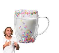 Double Walled Glass - High-Value Heart Coffee Cup | 350ml Glitter Bubble Tea Mug for Hot and Cold Drinks | Artistic Glassware Perfect for Valentine Or Birthday Gift