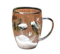 Double-walled glass mug with Christmas snowman motif for atmospheric winter moments, ideal for coffee, tea, hot drinks for people of the heart, warms hands, minds (A, 350 ml)