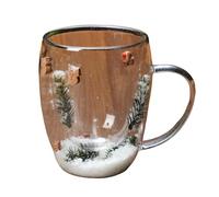Double-walled glass mug with Christmas snowman motif for atmospheric winter moments, ideal for coffee, tea, hot drinks for people of the heart, warms hands, minds (B, 350 ml)