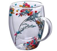Double Walled Glass Mugs 350Ml Glass Coffee Mugs Clear Dried Flowers Coffee Cups With Anti-Scald Handle Cups For Hot Drinks, Tea, Milk Style 1