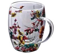 Double Walled Glass Mugs 350ml Glass Coffee Mugs Clear Dried Flowers Coffee Cups with Anti-scald Handle Glass Cups for Hot Drinks, Tea, Milk Style 2, Glass Coffee Mugs