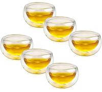 Double-Walled Glass Tea Cups, Set of 6, 100 ml Asian Clear Tea Cups, Heat Resistant Small Espresso Cup for Coffee