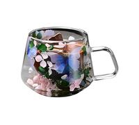 Double Walled Glasses - Enjoy The Moment Coffee Mug Set, Double Wall Coffee Glasses Mugs by Fusion Food | Smooth Glass Cups with Floral Fusion Design for Coffee, Tea, Hot and Cold Drinks