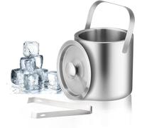 Double Walled Stainless Steel Insulated Ice Bucket,1.3 L with Lid & Tongs Double Wall Ice Bucket,Perfect for BBQs, Parties, Bars, Clubs, Restaurants