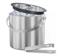 Double Walled Stainless Steel Insulated Ice Bucket 1.6 L with Lid, Ice Tong, Round Double Wall Ice Bucket Wine Bucket for Home Bars, Party, Beer, BBQ, Champagne and Wine
