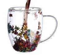 Double-Walled Thermal Glass 250 ml / 350 ml, Double Walled Glass Coffee Cups, Aesthetic Dried Flowers Beer Mug, Lightweight Glass Cup with Large Capacity and Handle for Hot and Cold Drinks