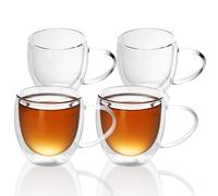 Intirilife Double-Walled Thermo Glass Handle 200-300ml CRYSTAL CLEARMouth Blownsulated Latte Macchiatoas a Tea Cup or Coffee Cup Dishwasher Safe