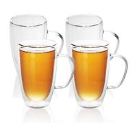 INTIRILIFE 4x double-walled thermo glasses set -400-500ml- mouth-blown insulated for espresso cappuccino, tea glasses coffee glasses latte macchiato cups, floating effect with handle