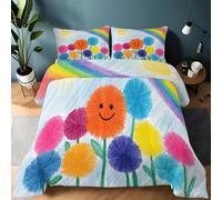 Double Warm Duvet Set Multicolor Quilted Bedspread Set 3PCS, Cosy Soft Reversible Cartoon Rainbow Sun Flowers Duvet All Seasons Lightweight and Warm Comforter 200 x 200 cm
