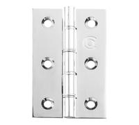 Double Washered Brass Butt Hinge with Stainless Steel Washers, Corrosion-Resistant, for Internal Wooden and Composite Doors (Polished Chrome, 76mm x 50mm x 2.5mm)