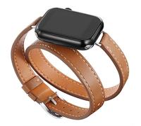Double Watch Band for Apple Watch, 38mm/40mm/41mm or 42mm/44mm/45mm, Genuine Leather Slim Wrap Strap for Series 10 9 8 7 6 SE 5 4 3 2 1 (Brown, 38mm/40mm/41mm)