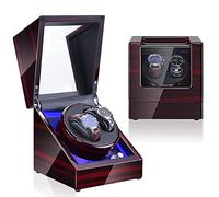 Double Watch Winder Box Luxury Mechanical Watch Storage Case Wood Shell Piano Paint Self Winding Watch Rotator Box with LED Lights Quiet Motor Dual Power Supply Velvet 002