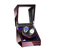 Double Watch Winder with Blue Led Backlight - Piano Paint - Carbon Fiber Lining - Storage for 2 Watches Travel Case - Quiet Motor - 5 Modes - Double Power Supply