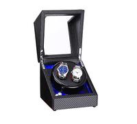 Double Watch Winder with Blue Led Backlight - Piano Paint - Carbon Fiber Lining - Storage for 2 Watches Travel Case - Quiet Motor - 5 Modes - Double Power Supply