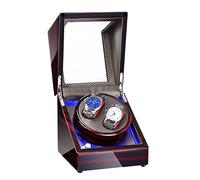 Double Watch Winder with Blue Led Backlight - Piano Paint - Carbon Fiber Lining - Storage for 2 Watches Travel Case - Quiet Motor - 5 Modes - Double Power Supply