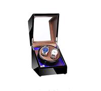 Double Watch Winder with Blue Led Backlight - Piano Paint - Carbon Fiber Lining - Storage for 2 Watches Travel Case - Quiet Motor - 5 Modes - Double Power Supply
