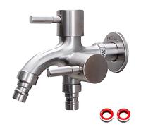 Double Water Tap,Outside Tap Kit Double Outlet Garden Tap 1/2 Inch Double Outdoor Tap Rust-Resistant Stainless Steel Water Faucet for Outdoor Taps Garden, Household, Industry