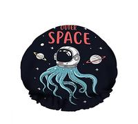 Double Waterproof Bathing Shower Cap Astronaut Octopus Space Slogan Art Cartoon Cosmos Star Reusable Fashion Shower Hat For Women Beauty, BathHair Spa, Home Hotel Travel Use