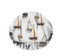 Double Waterproof Bathing Shower Cap Beautiful Tropical Sailboat Silhouettes Sea Art Line Cartoon Reusable Fashion Shower Hat For Women Beauty, BathHair Spa, Home Hotel Travel Use