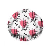 Double Waterproof Bathing Shower Cap Black Eiffel Tower Pink Love Heart Bow Word Reusable Fashion Shower Hat For Women Beauty, BathHair Spa, Home Hotel Travel Use