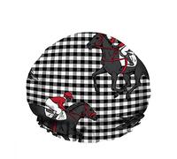 Double Waterproof Bathing Shower Cap Black White Beautiful Horse Rider Running Checkered Cartoon Reusable Fashion Shower Hat For Women Beauty, BathHair Spa, Home Hotel Travel Use