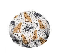 Double Waterproof Bathing Shower Cap Cheetah Palm Leaves Jungles Wild Animals Fantastic Florals Reusable Fashion Shower Hat For Women Beauty, BathHair Spa, Home Hotel Travel Use