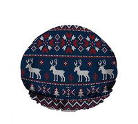 Double Waterproof Bathing Shower Cap Christmas Reindeer Snow Trees Art Line Pixel Deer Reusable Fashion Shower Hat For Women Beauty, BathHair Spa, Home Hotel Travel Use
