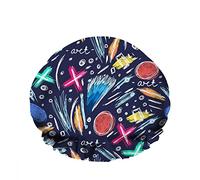 Double Waterproof Bathing Shower Cap Color Line Stripe Daub Circular Light Disorderly Blue Reusable Fashion Shower Hat For Women Beauty, BathHair Spa, Home Hotel Travel Use