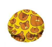 Double Waterproof Bathing Shower Cap Cute Bears Teddy Bear Funny Wild Animal Yellow Reusable Fashion Shower Hat For Women Beauty, BathHair Spa, Home Hotel Travel Use