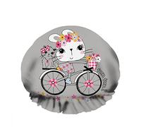 Double Waterproof Bathing Shower Cap Cute Bunny Cartoon Bike Flower Basket Cat Rabbit Reusable Fashion Shower Hat For Women Beauty, BathHair Spa, Home Hotel Travel Use