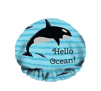 Double Waterproof Bathing Shower Cap Cute Cartoon Sea Whale Dolphins Jumping Blue Ocean Reusable Fashion Shower Hat For Women Beauty, BathHair Spa, Home Hotel Travel Use