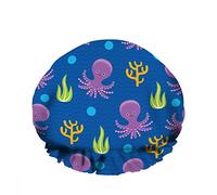 Double Waterproof Bathing Shower Cap Cute Colorful Octopus Snile Ocean Plant Sea Blue Reusable Fashion Shower Hat For Women Beauty, BathHair Spa, Home Hotel Travel Use